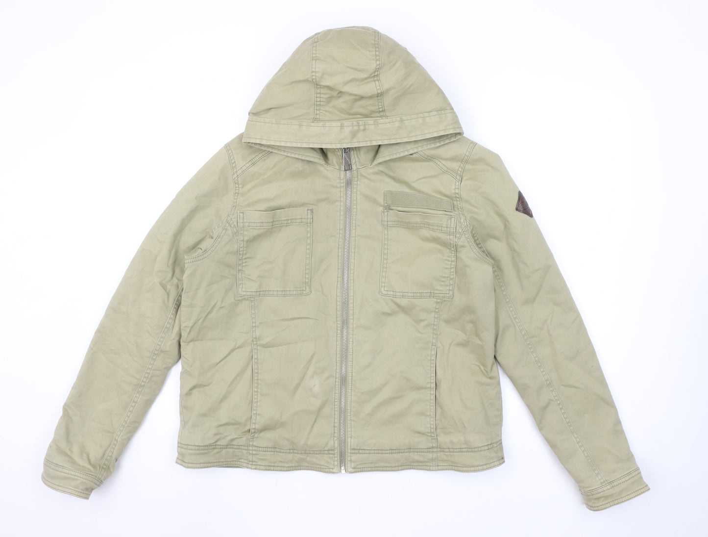Hollister Women Beige Hooded Utility Jacket XL Zip Cotton Blend