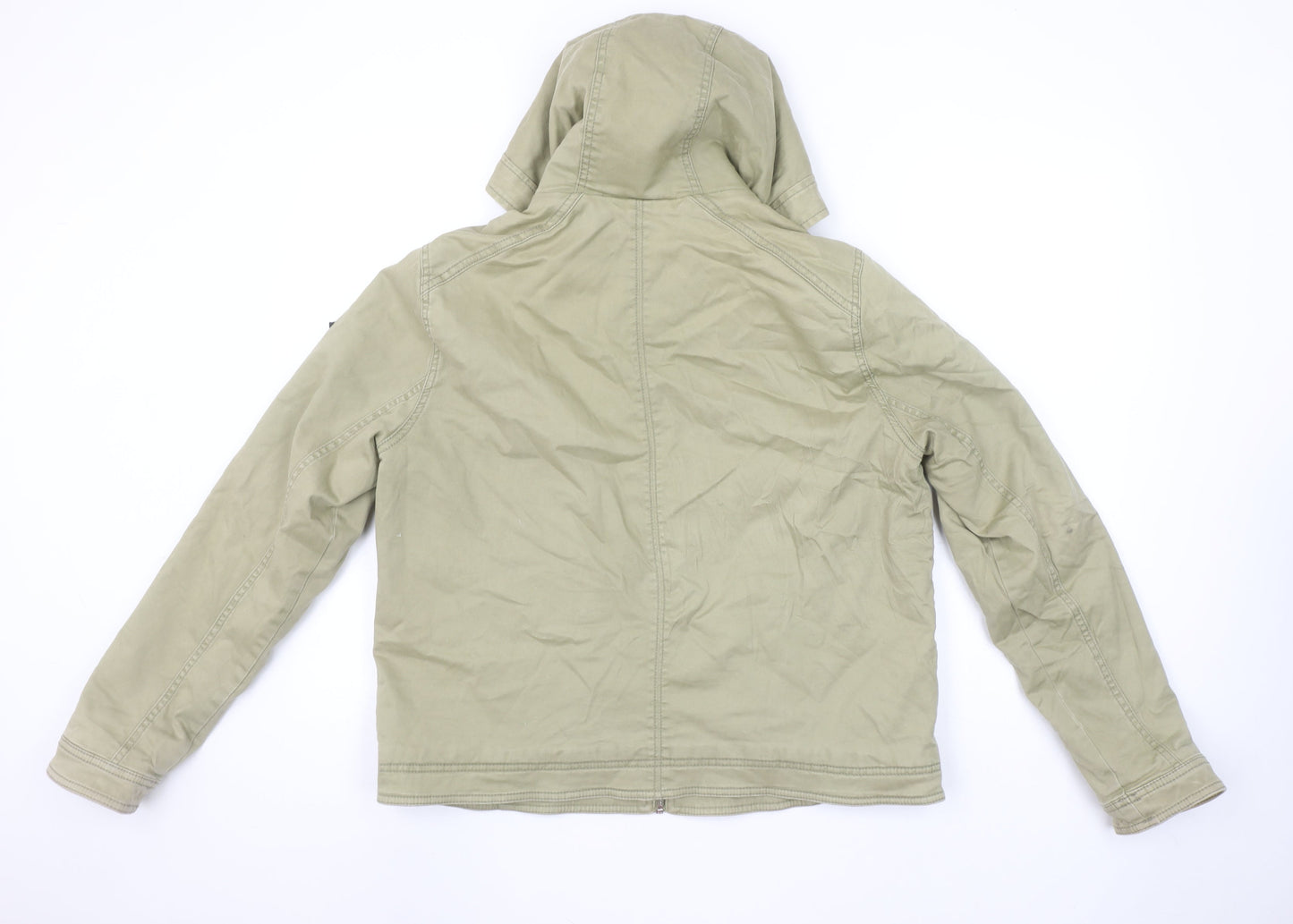 Hollister Women Beige Hooded Utility Jacket XL Zip Cotton Blend