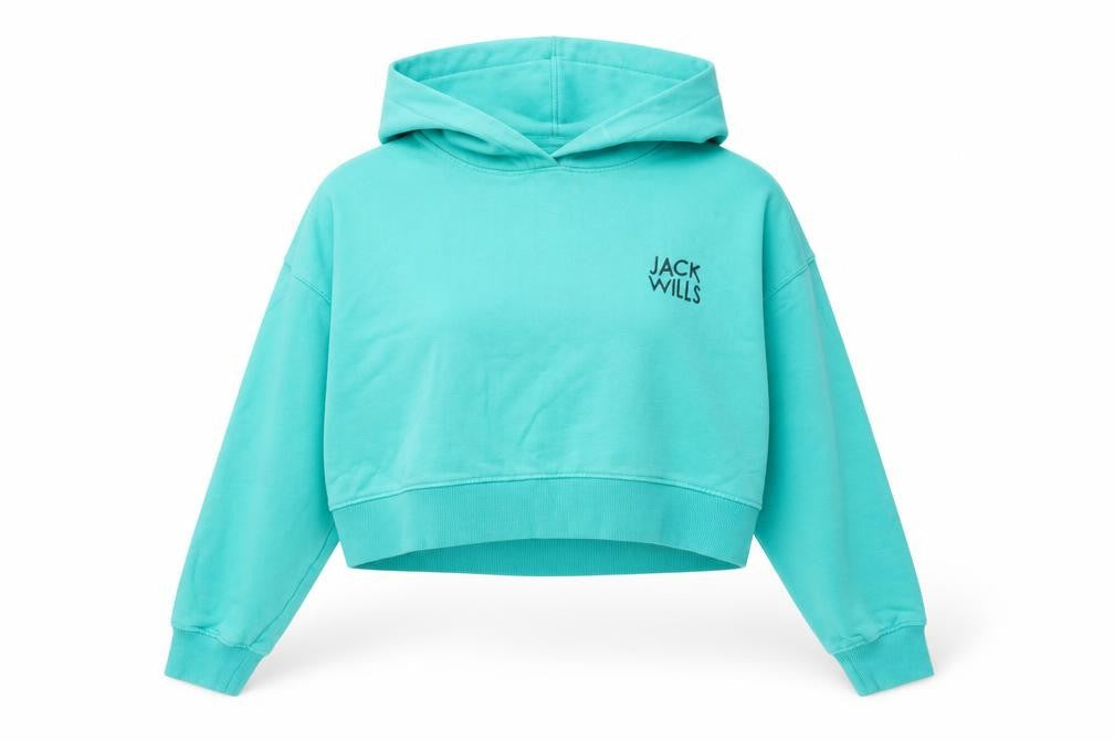 Jack Wills Women’s Green Cropped Hoodie UK 10 Cotton Pullover