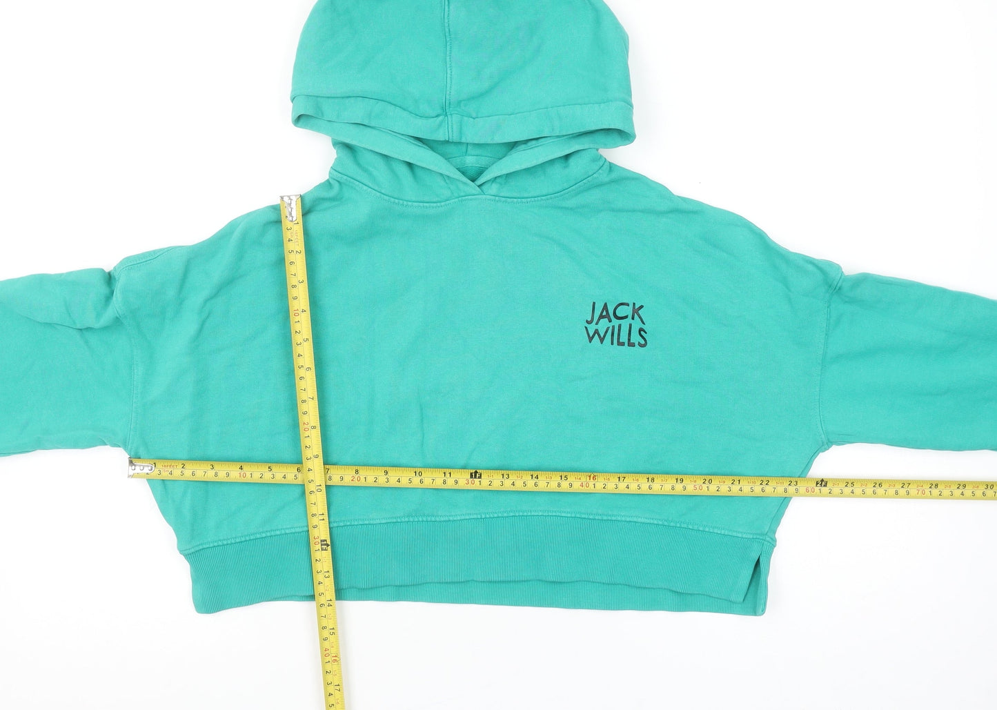 Jack Wills Women’s Green Cropped Hoodie UK 10 Cotton Pullover
