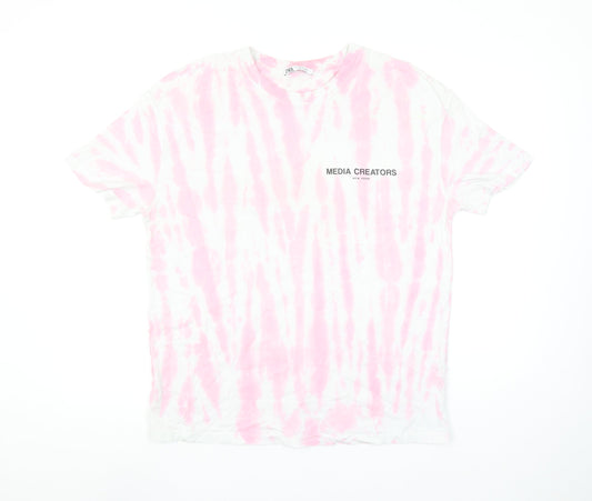 Zara Women Pink Tie-Dye Graphic T-Shirt Medium Casual Style