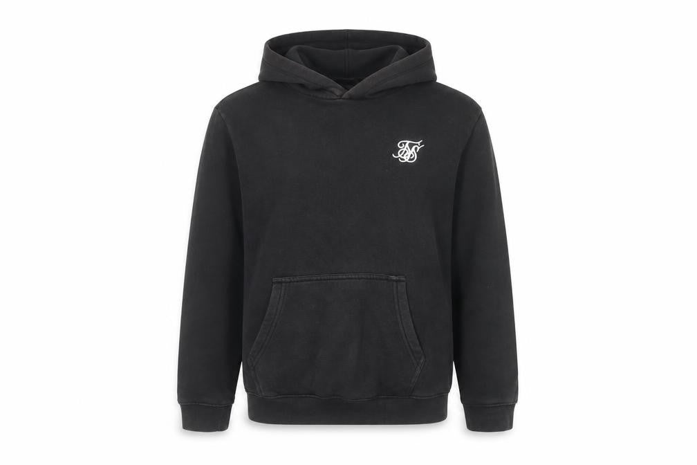SikSilk Boys Black Pullover Hoodie 13-14 Years Cotton Blend Logo Hooded Sweatshirt
