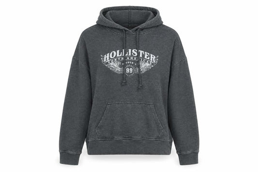 Hollister Womens Grey Pullover Hoodie Small Logo Graphic Casual