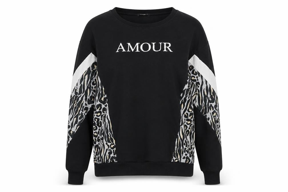 Select Women Black Animal Print Amour Pullover Sweatshirt Size L