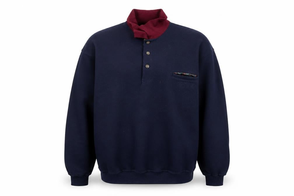 River Island Originals Men’s Navy Henley Sweatshirt L Fleece Cotton Blend
