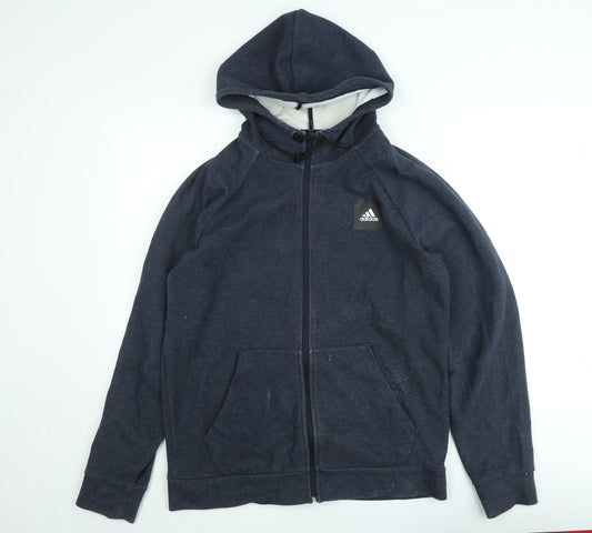 Adidas Men’s Blue Full Zip Hoodie L Sports Jersey Cotton Blend