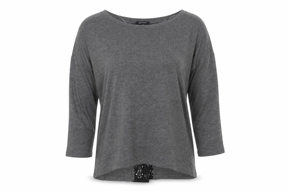 Mystify Women’s Grey Lace Back 3/4 Sleeve Jersey Top Size M