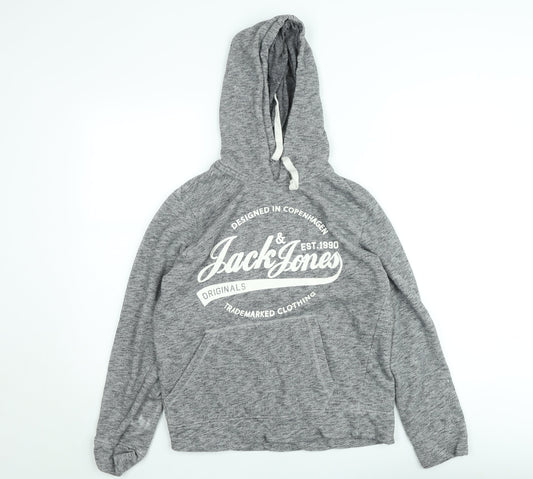Jack & Jones Men's Grey Pullover Hoodie Size M Graphic Fleece