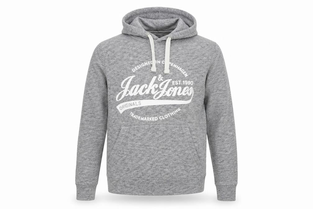 Jack & Jones Men's Grey Pullover Hoodie Size M Graphic Fleece