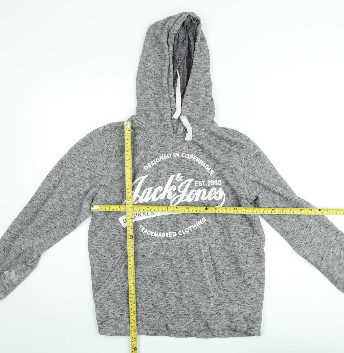 Jack & Jones Men's Grey Pullover Hoodie Size M Graphic Fleece