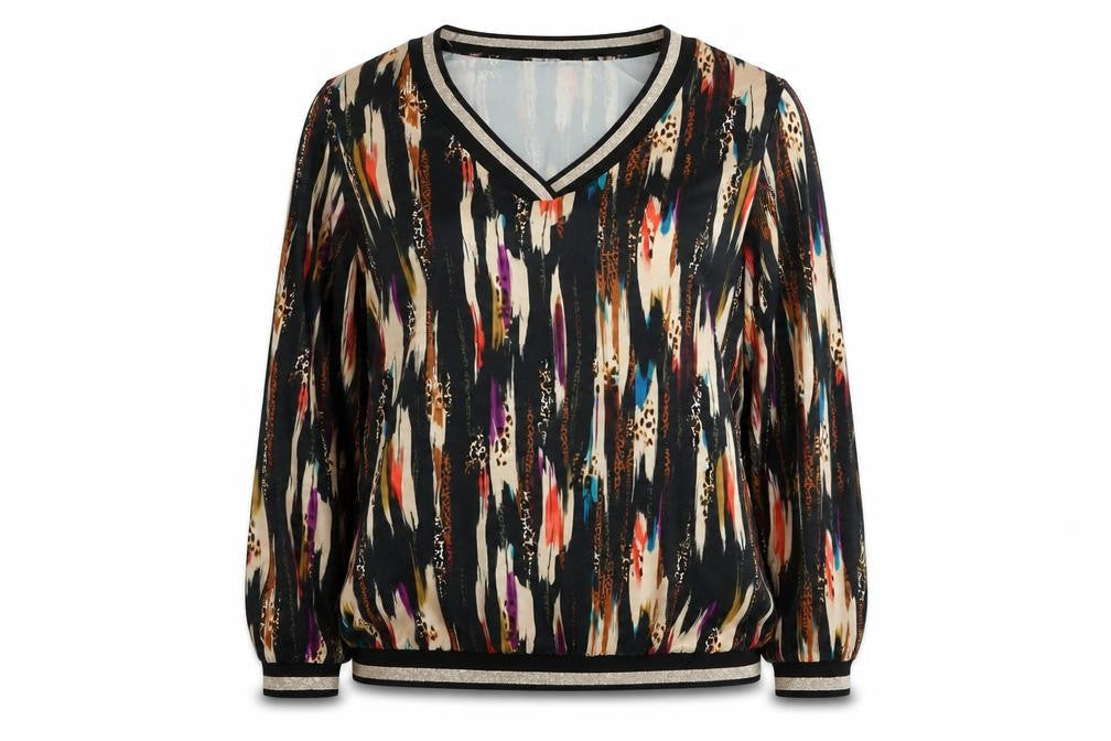 Fun Collection Women's Multicoloured V-Neck Long Sleeve Blouse Size S
