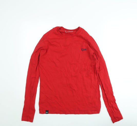 Diesel Men's Red Long Sleeve Crew Neck Cotton T-Shirt M