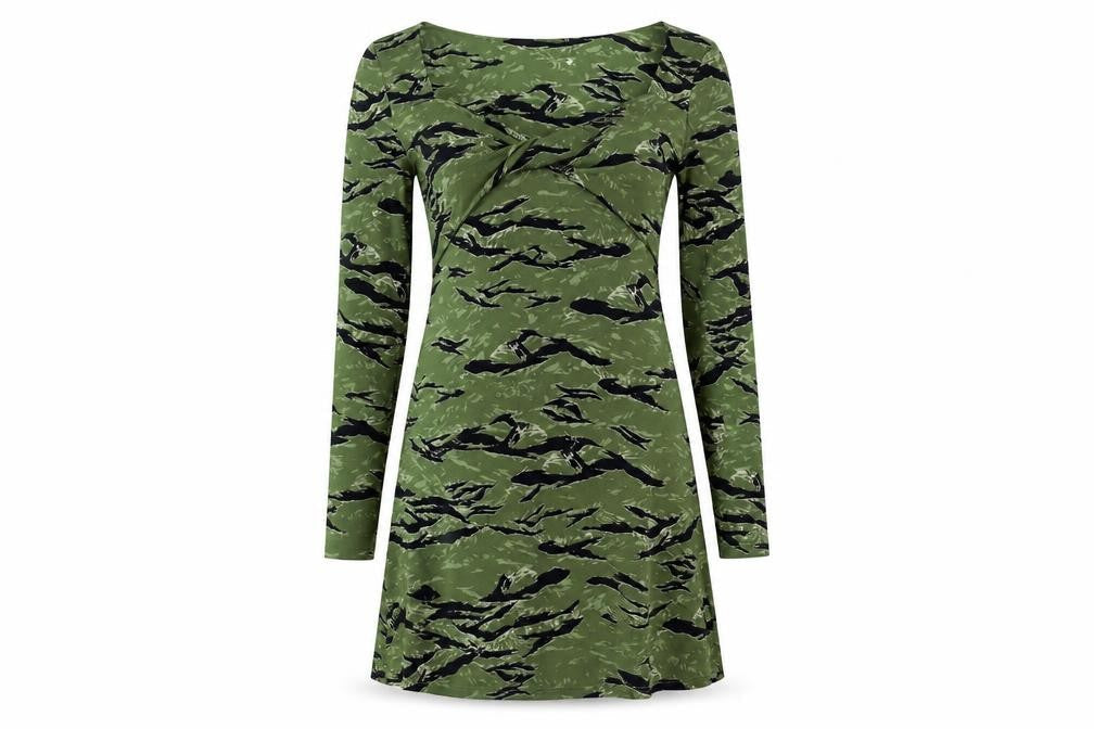 Topshop Women’s Green Camouflage A-Line Jersey Dress Size 12