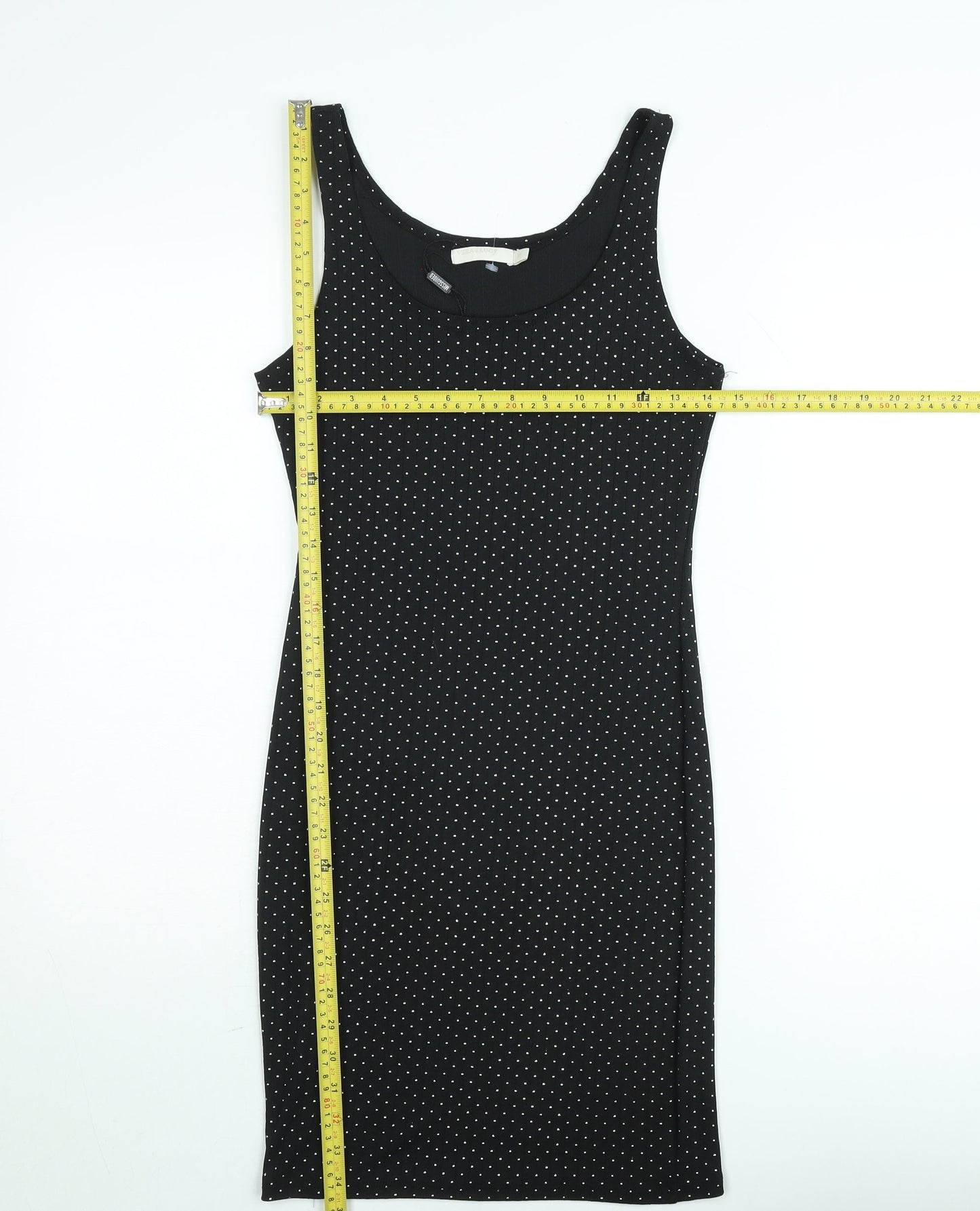 Vera & Lucy Women Black Polka Dot Bodycon Dress M