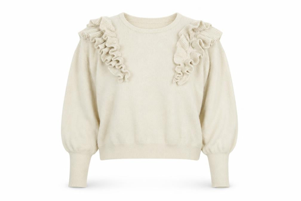 ONLY Women Beige Ruffle Knit Jumper Medium Long Sleeve Pullover