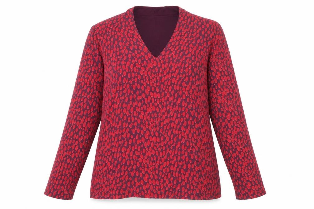 Hobbs Women Red Patterned Viscose Long Sleeve V-Neck Top Size M