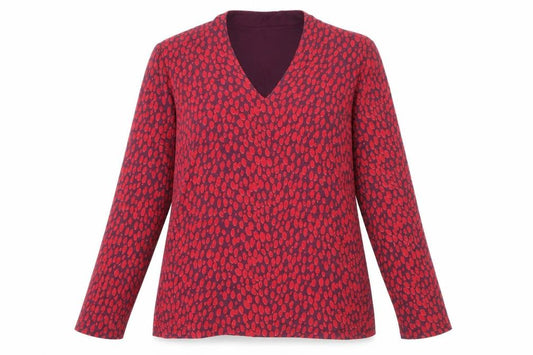 Hobbs Women Red Patterned Viscose Long Sleeve V-Neck Top Size M