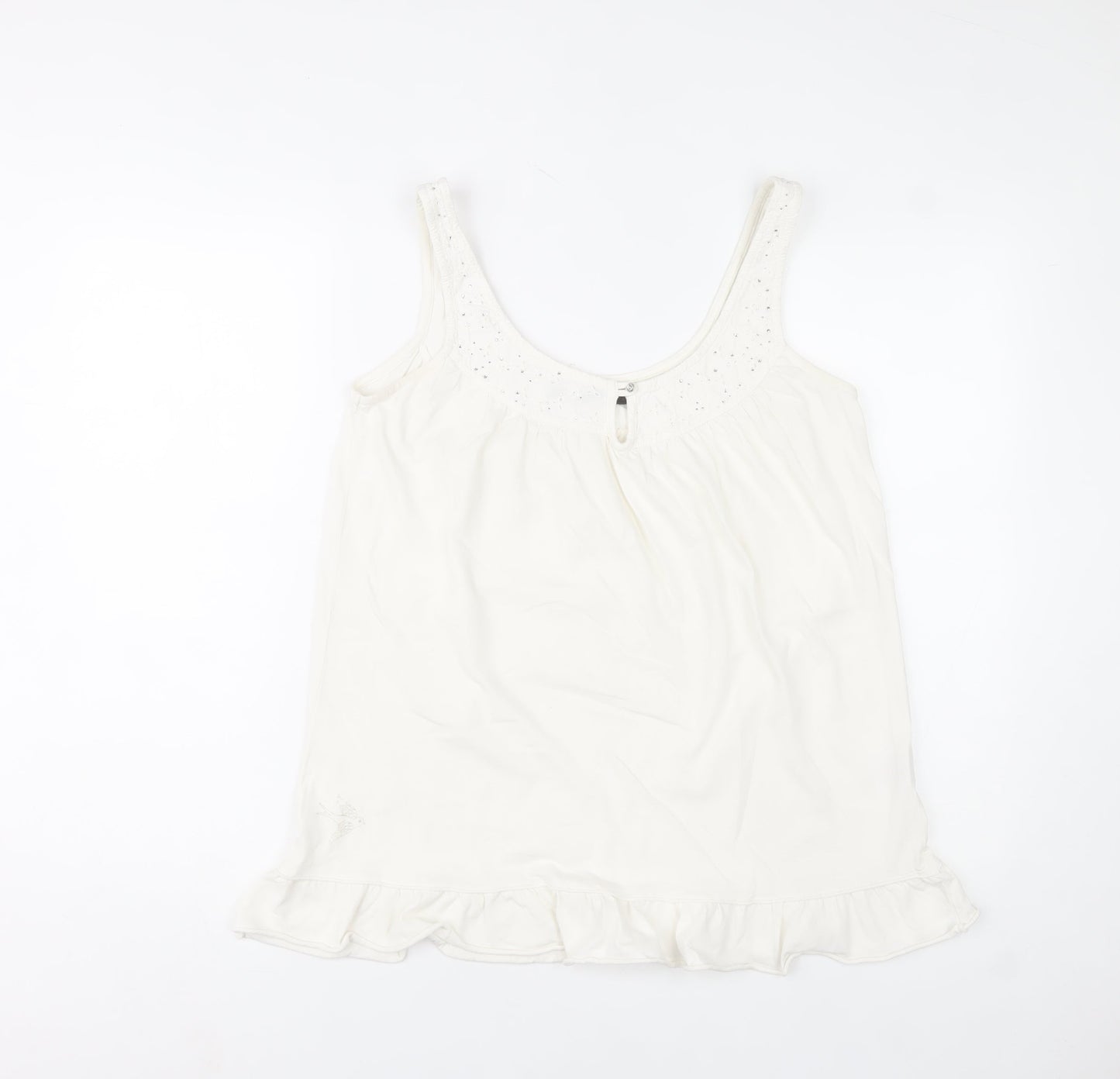 River Island Womens Ivory Camisole Tank Top Size 12 Cotton Ruffle