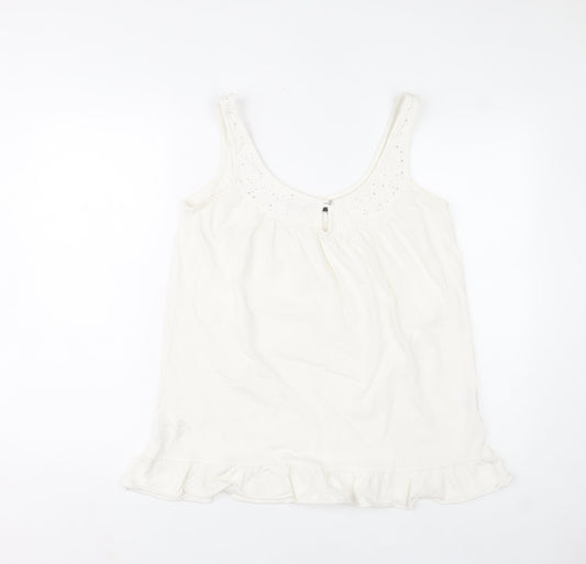 River Island Womens Ivory Camisole Tank Top Size 12 Cotton Ruffle