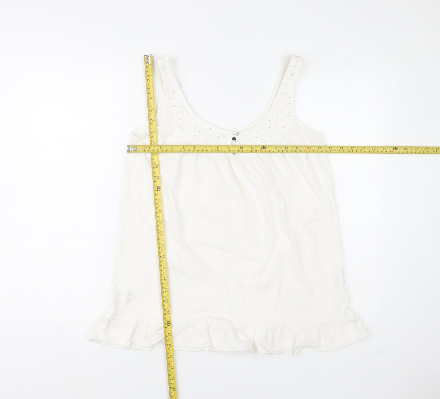 River Island Womens Ivory Camisole Tank Top Size 12 Cotton Ruffle