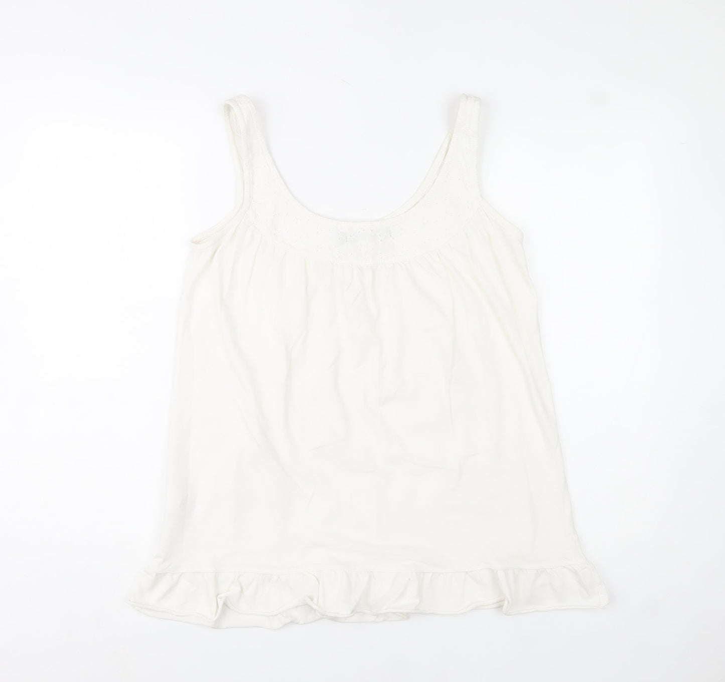 River Island Womens Ivory Camisole Tank Top Size 12 Cotton Ruffle