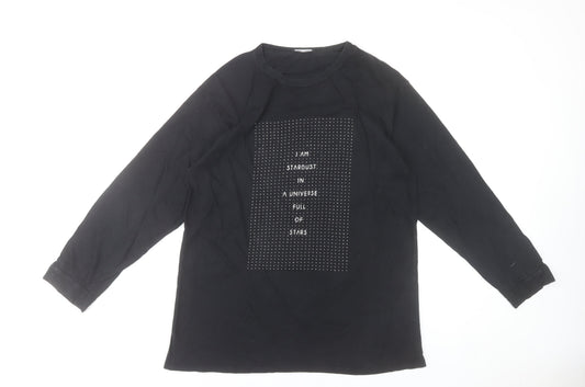 Zara Women Black Long Sleeve Cotton Jersey T-Shirt Size 14