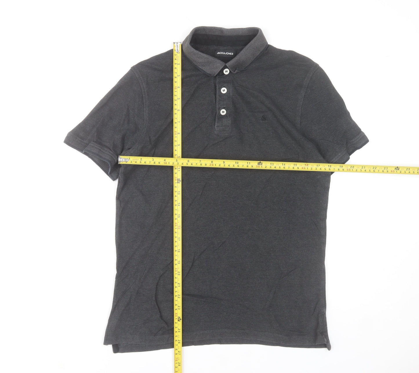 Jack & Jones Men’s Dark Grey Short Sleeve Polo Shirt Size L Cotton Blend