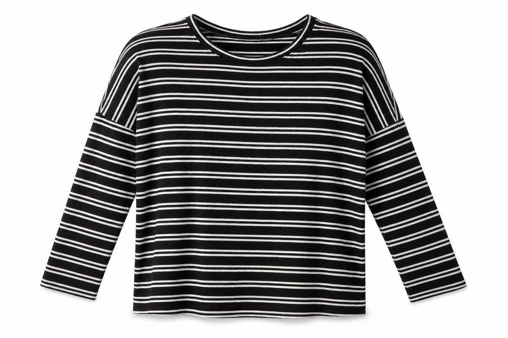 Monki Women's Black White Striped Cotton Long Sleeve T-Shirt Size S