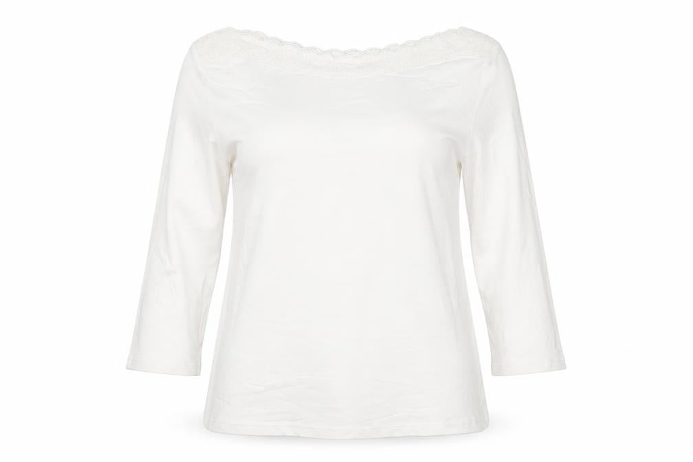 Berkertex Women’s White Lace Neck 3/4 Sleeve Viscose Top Size 16
