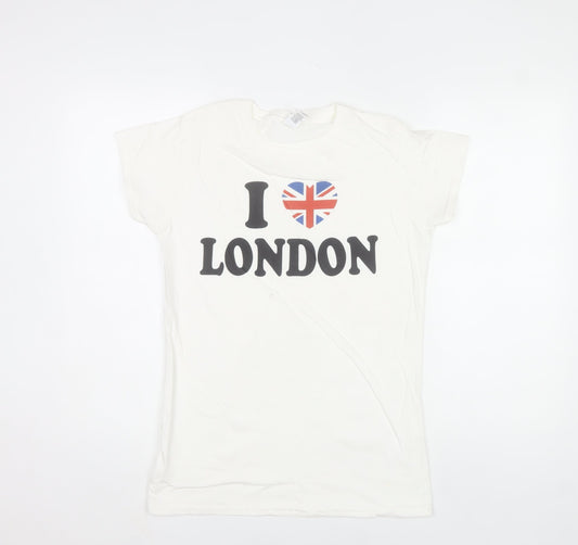 Gildan Women White I Love London Cotton T-Shirt Size L