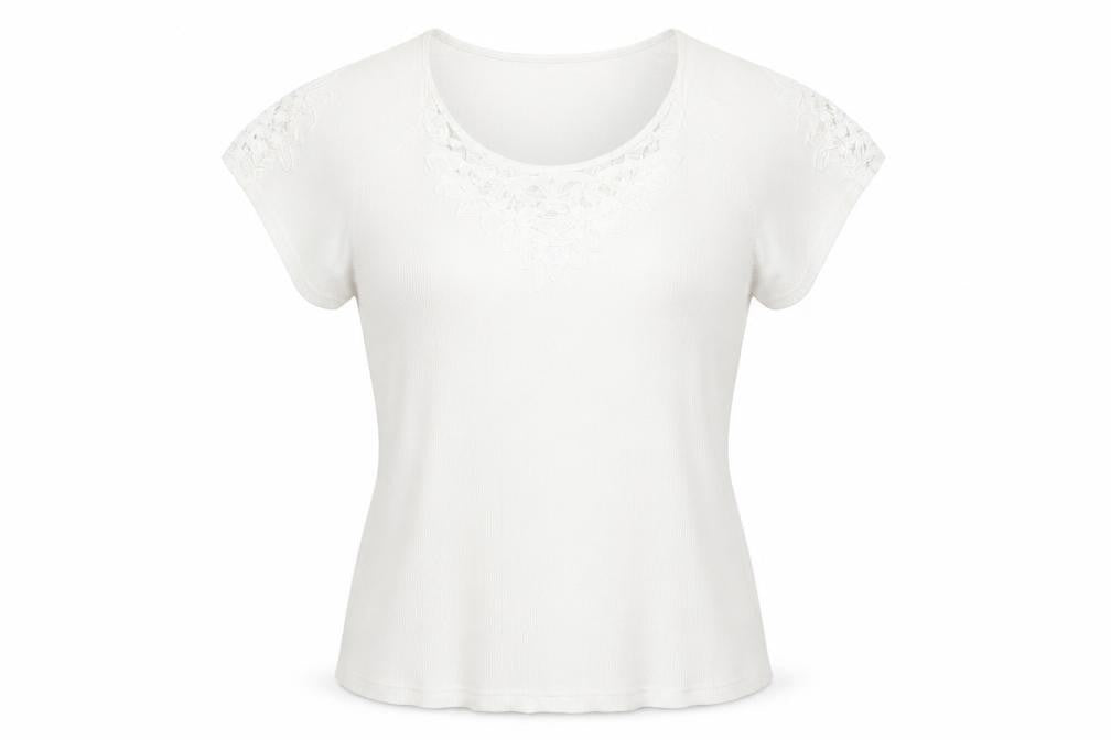 Damart Womens White L Cotton Embroidered Short Sleeve T-Shirt