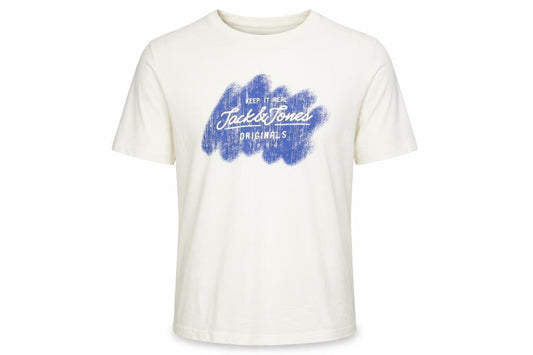 Jack & Jones Men's White Graphic Print T-Shirt Size L Regular Fit