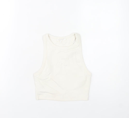 Angelle Collection Women's Ivory Cropped Racerback Tank Top Size S