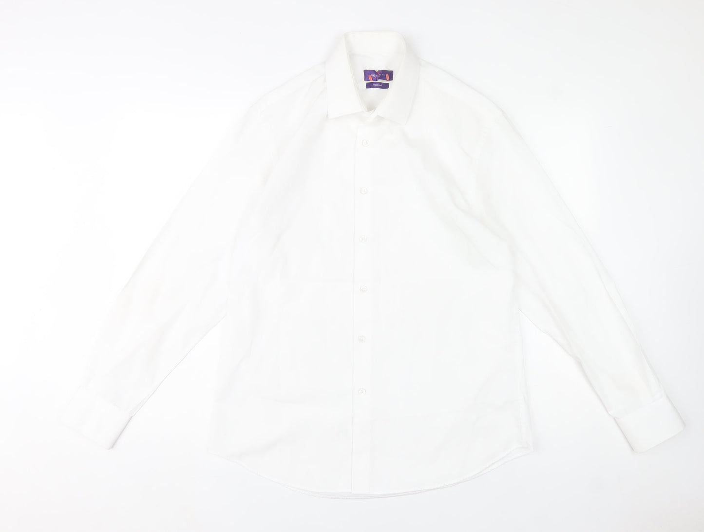 Benetti Luxury Men's White 16.5in Tapered Long Sleeve Button-Up Shirt