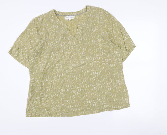 Mistral Women’s Green Geometric V-Neck Short Sleeve Viscose Tunic Blouse Size 14