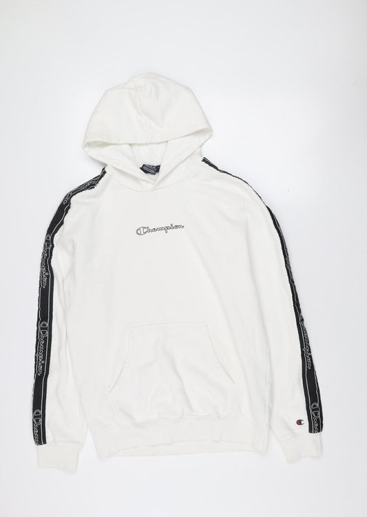 Champion Men's White Pullover Hoodie Medium Logo Fleece