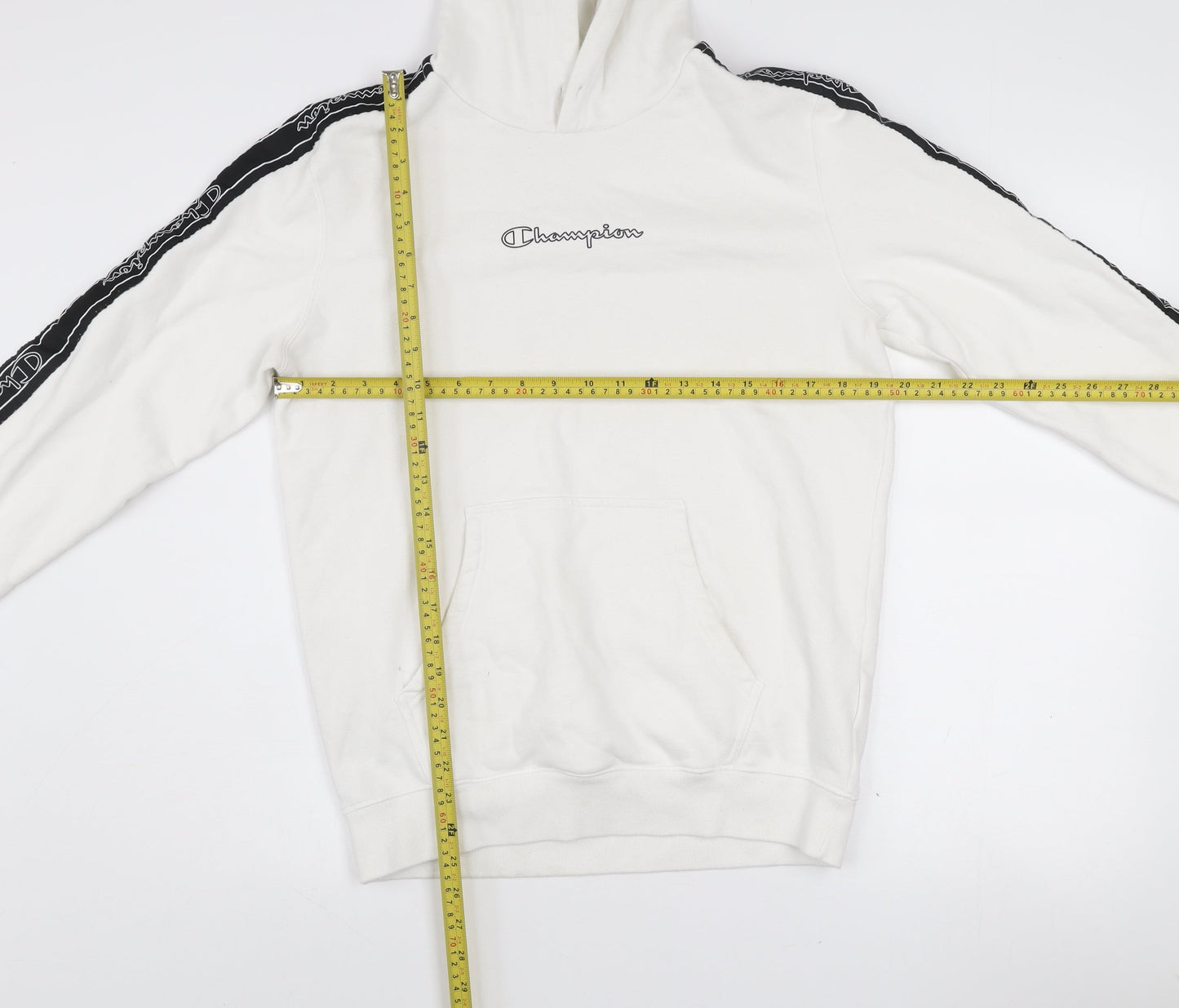 Champion Men's White Pullover Hoodie Medium Logo Fleece