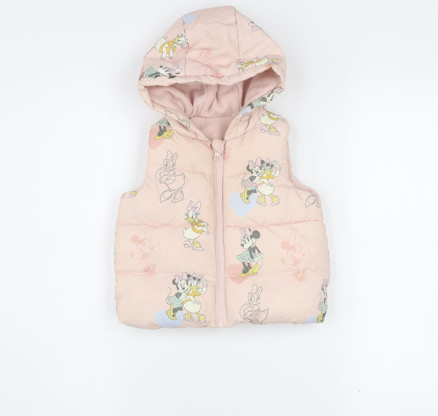 Tu Disney Baby Girls Pink Minnie Mouse Puffer Gilet Hooded Waistcoat 12-18M