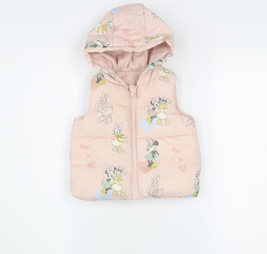 Tu Disney Baby Girls Pink Minnie Mouse Puffer Gilet Hooded Waistcoat 12-18M