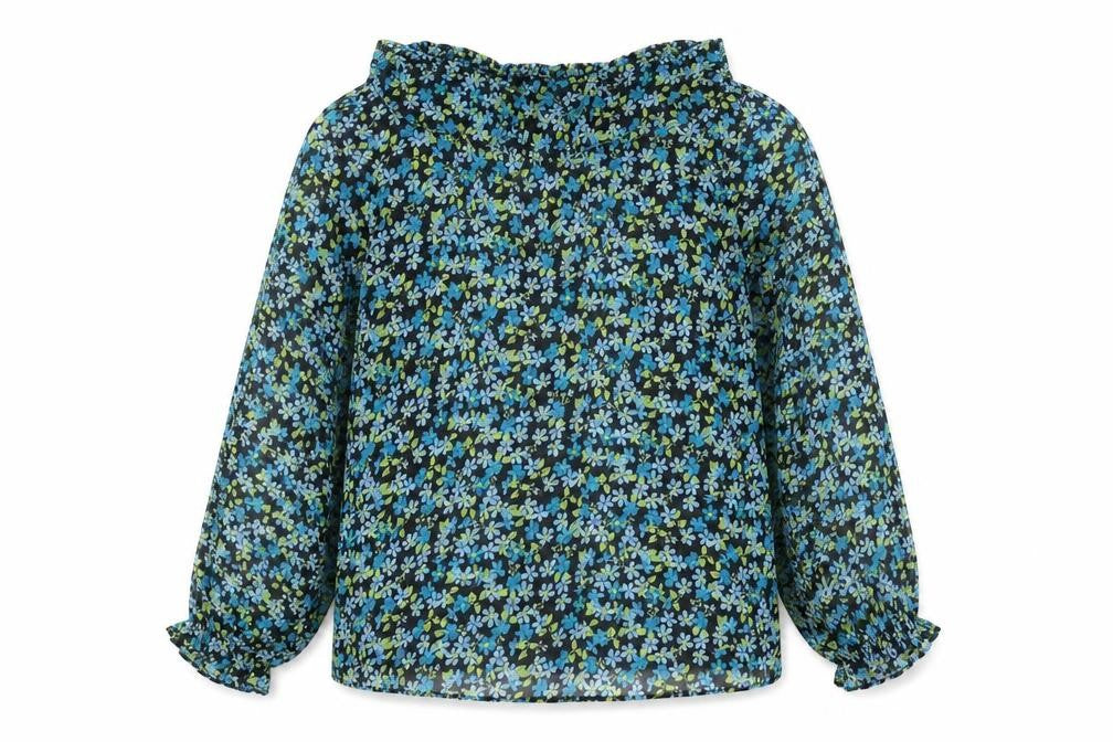 Primark Women's Black Floral Ruffle V-Neck Tunic Blouse Size 16