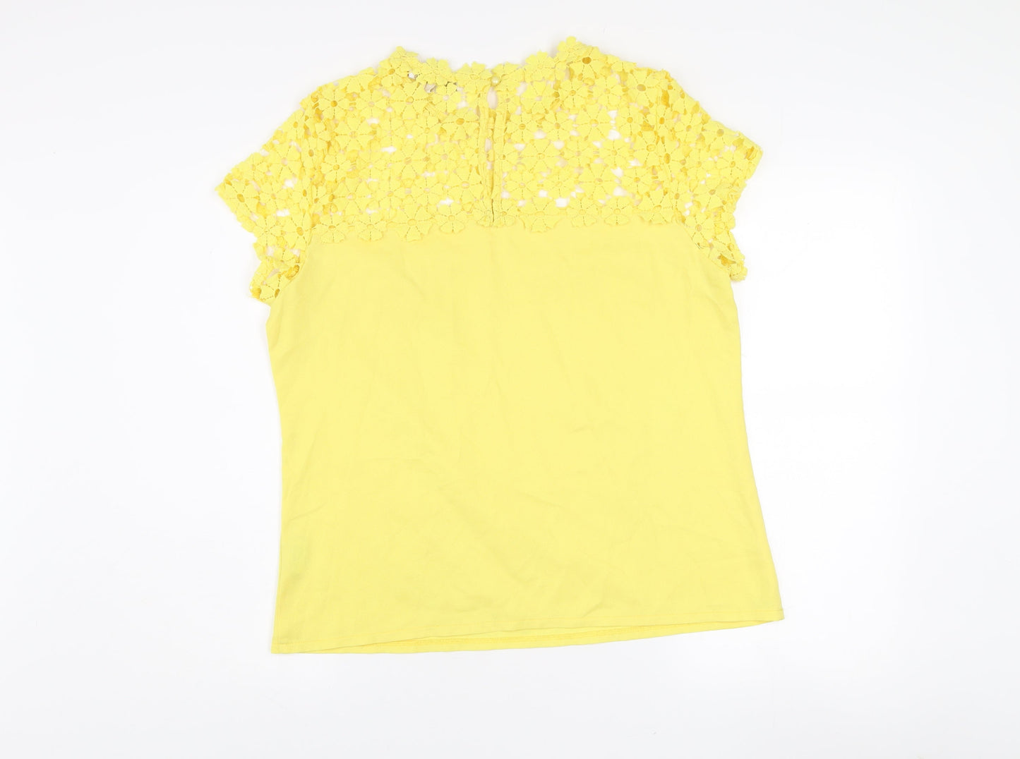 Marc Angelo Women Yellow Lace High Neck Short Sleeve Blouse Size 14