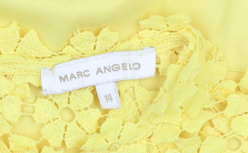 Marc Angelo Women Yellow Lace High Neck Short Sleeve Blouse Size 14