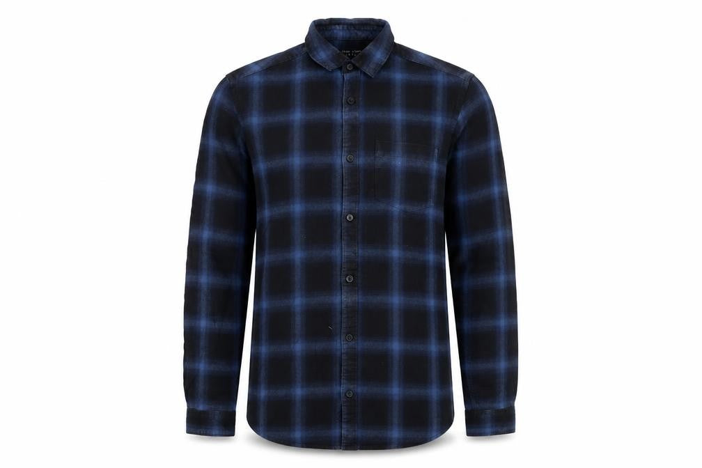 New Look Men Blue Check Flannel Button-Up Shirt S