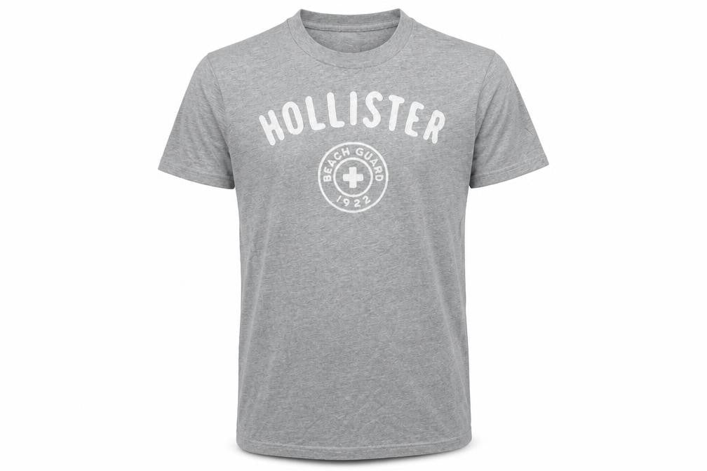 Hollister Men’s Grey Beach Graphic Crew Neck Cotton Blend T-Shirt M