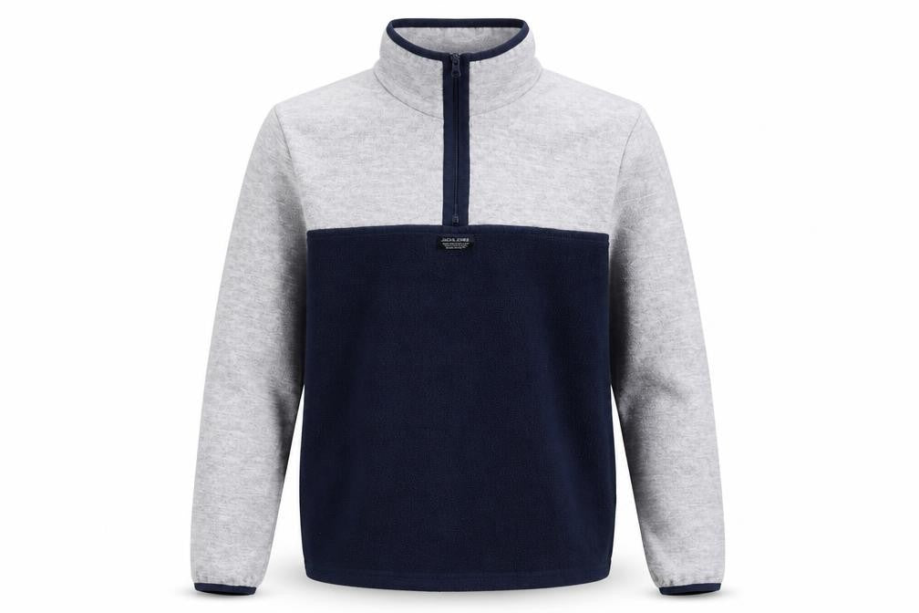 Jack & Jones Mens Grey Blue Half Zip Fleece Sweatshirt Size S