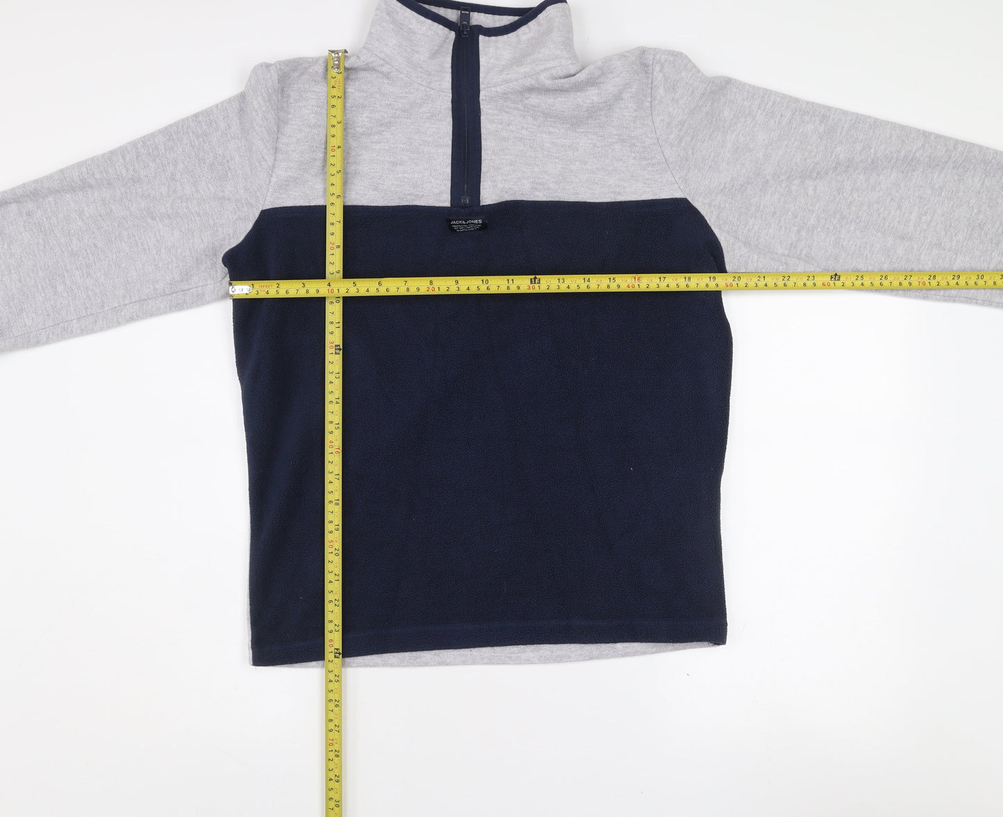 Jack & Jones Mens Grey Blue Half Zip Fleece Sweatshirt Size S