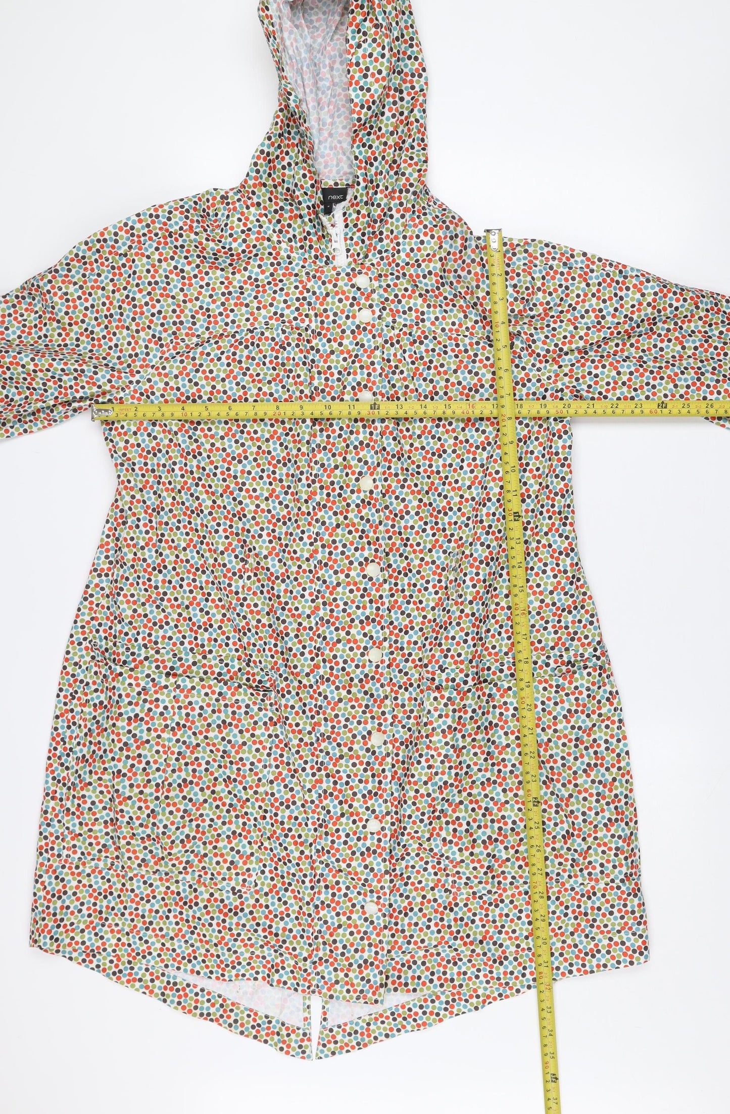 Next Womens Multicoloured Polka Dot Hooded Rain Jacket M