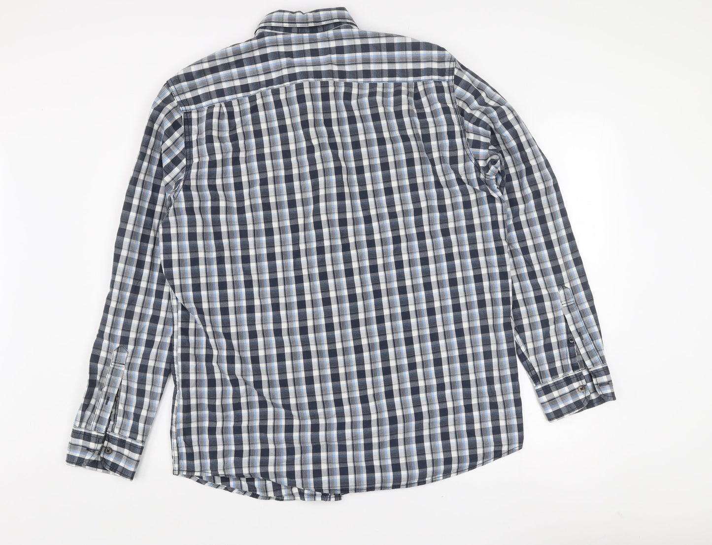 C&A Men's Blue Check Long Sleeve Button-Up Cotton Shirt L