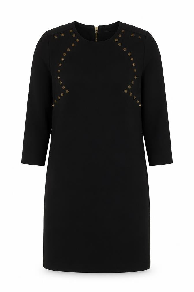 Zara Women's Black Studded Bodycon Dress S 3/4 Sleeve Zip Detail