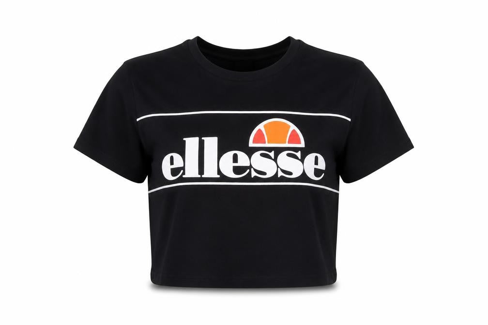 Ellesse Womens Black Cropped T-Shirt UK 4 Short Sleeve Cotton